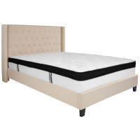 Flash Furniture HG-BMF-35-GG Riverdale Queen Size Tufted Upholstered Platform Bed in Beige Fabric with Memory Foam Mattress